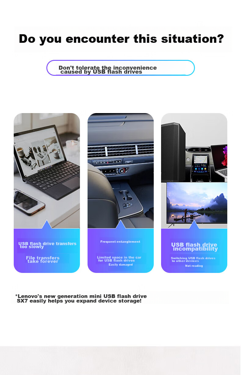 Lenovo 64GB USB 2.0 SX7 Mini Car Office USB Flash Drive Black 2