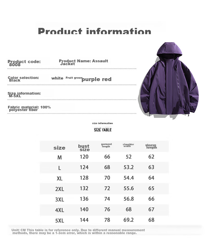 Mianzhi Windbreaker Jacket for Men And Women, Autumn Outdoor Windproof Waterproof Coat, Couple's Outerwear, Black, 3XL 10