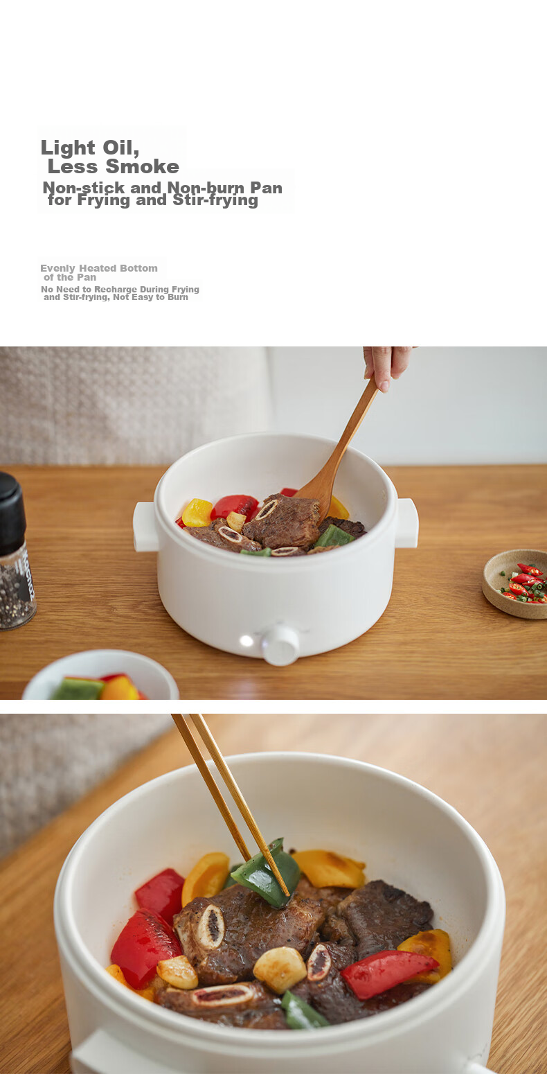 Olayks Instant Electric Cooking Pot, Small Electric Hot Pot for Dormitory, Multi-Functional Pot for Steaming, Boiling, Frying And Stir-Frying All-In Electric Hot Pot, 2L 7