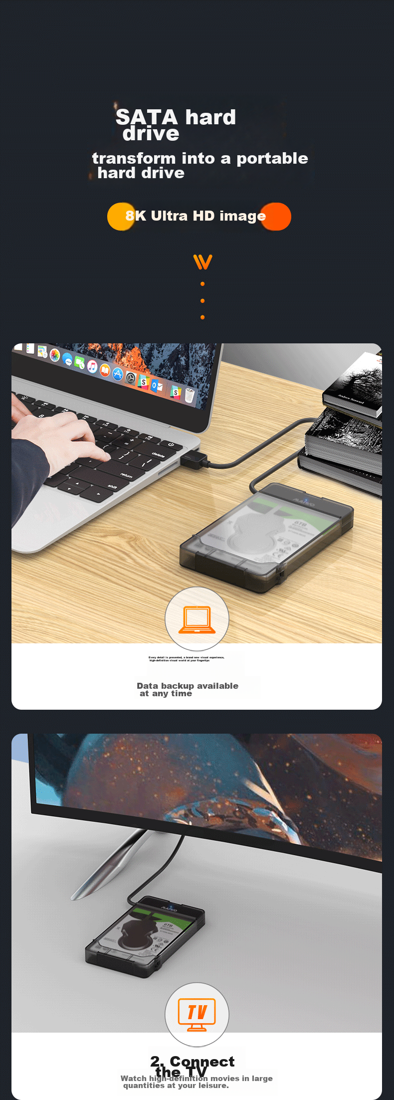 MAIWO 2.5-Inch Portable External Hard Drive Enclosure, USB3.0 Laptop Hard Drive External Box, SSD And Mechanical SATA Serial Port Hard Drive Enclosure, Black, K104 2