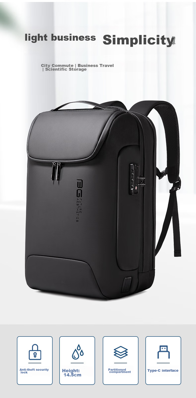 Bange Multifunctional Anti-Theft Laptop Backpack, Business Commute Travel, Wet And Dry Separation, Men's Backpack, 721646 Black 3