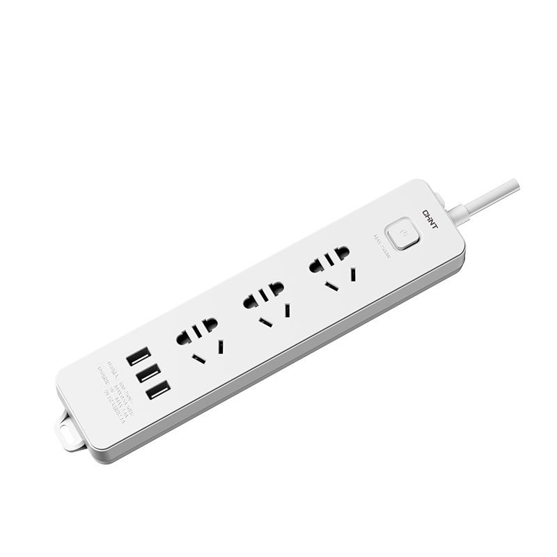 CHNT Sunrise 2S Power Strip, 3 Outlets with 5 USB Ports, 750°C High Temperature Flame Retardant, New National Standard, 10A, 1.5 Meters, Thickened 33% Cable Core, Master Switch, Multi-Device Charging