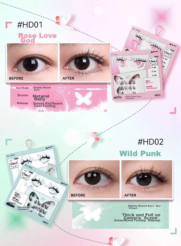 BLJ Glue-Free False Eyelashes, 32 Clusters, Natural Blooming Effect without Stems, Puffy Eyes, Beginner-Friendly, No Need to Remove, HD01 4