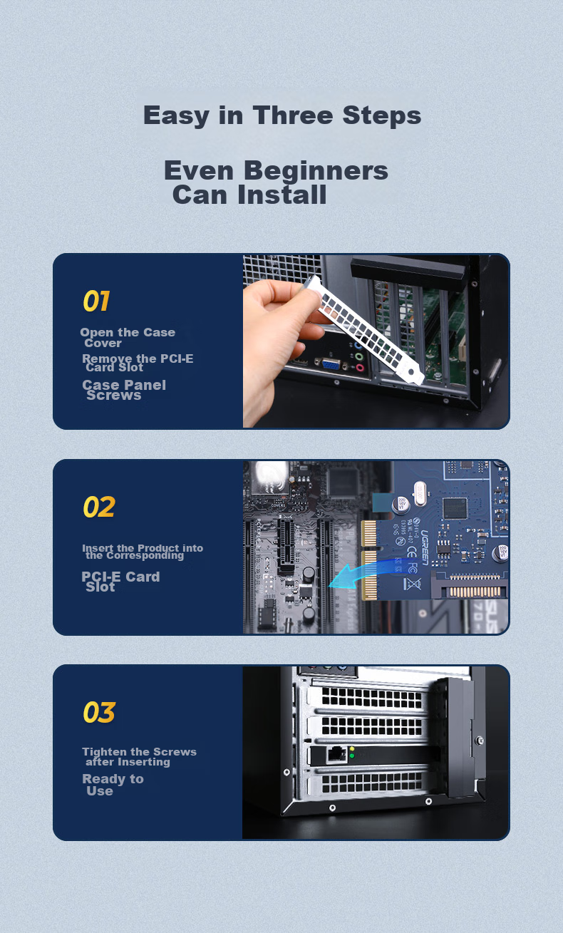 UGREEN PCI-E to 2.5G Wired Network Card, Desktop Computer NAS Server Built-In Ethernet, Adaptive Gigabit Wired Network Card, RJ45 Network Port High-Speed Expansion Card 15