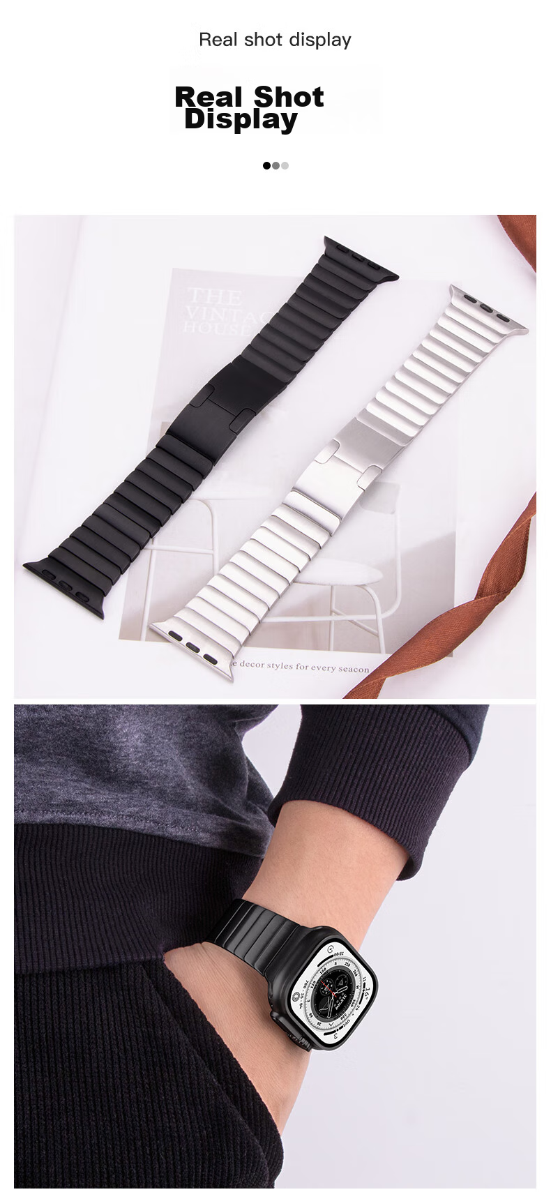 BHO Compatible New Apple Watch Band, Metal Chain Strap for Apple Watch S12/S11, Stainless Steel Watchband for IWatch S10/9/8/SE3/Ultra4/3 9