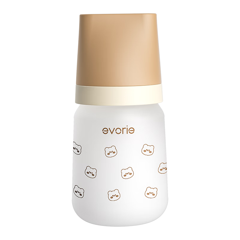 Evorie Newborn Glass Baby Bottle, Wide-Mouth Bear-Shaped Bottle for Infants, 160ml (0-3 Months+)