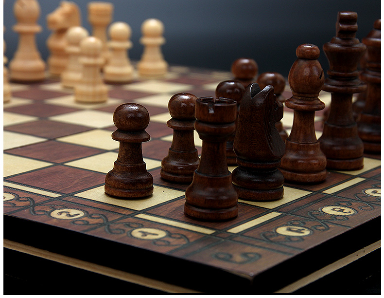 Huasheng International Chess Set, Three-In Double Land Chess, Checkers with Magnetic Pieces, Portable Folding Game Board, 2804 11