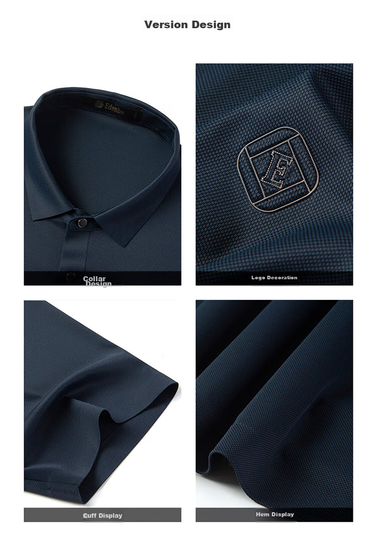 Aidengbao Summer Short-Sleeve Polo Shirt, Fashionable Business Collared Top, T-Shirt Undershirt, Dark Blue, 180/96A(2XL) 3