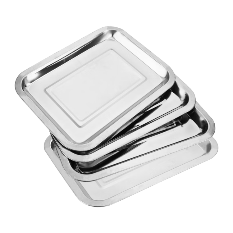 Suncojia Stainless Steel Tray, Barbecue Grill Pan, Serving Tray, Dinner Plate, Oven Baking Tray, Barbecue Tool Accessories, Set of Four