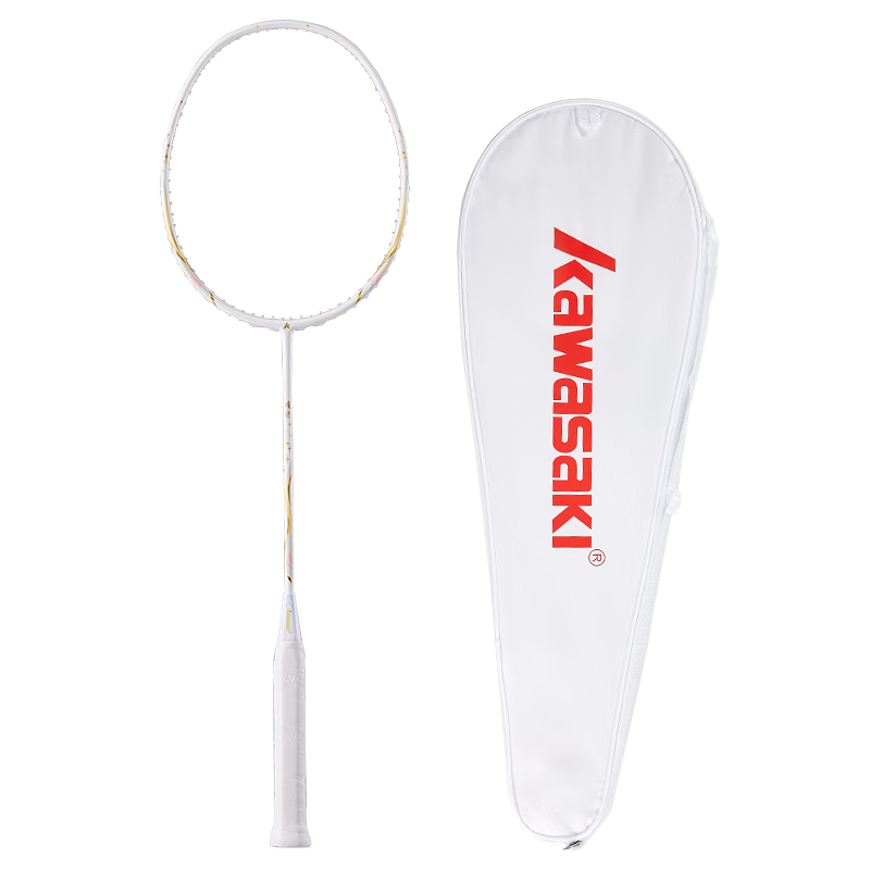 Kawasaki Badminton Racket, Full Carbon Single Racket, 5U Beginner High-Tension Shuttlecock Racket, Ultra-Light Racket, Dazzling Light Gold (Pre-Strung)