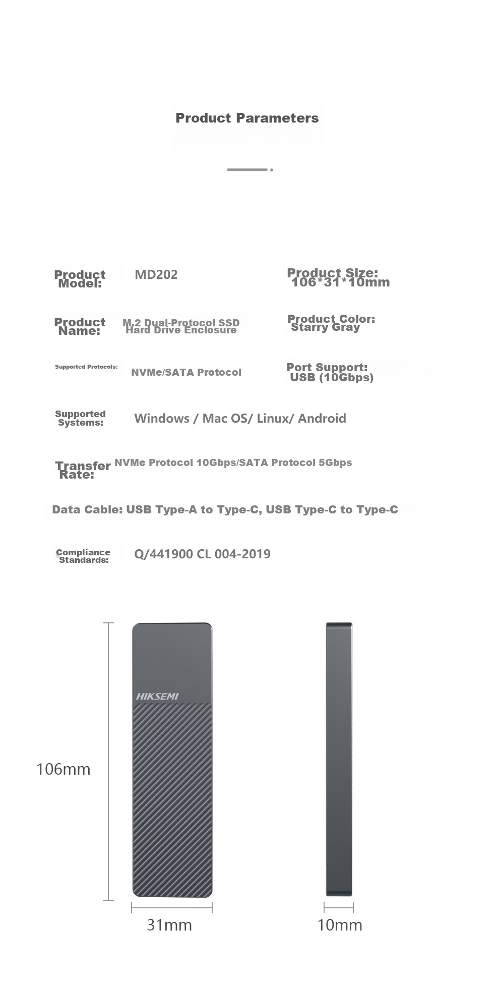 HIKVISION M.2 NVMe/SATA Dual-Protocol External SSD Enclosure Alloy Type-C 3.2 Interface for Laptop and Mobile Phone M.2 Box 13