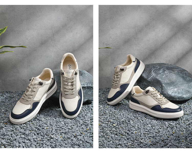Goldlion Men's Shoes, Casual Sneakers, Lightweight And Comfortable, Classic Versatile Skateboard Shoes, G557430575LBE, White And Blue, Size 39 11
