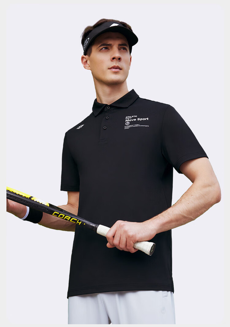 JD Original Sports Polo Shirt [Cloud-Soft Texture], Moisture-Wicking Quick-Dry Summer Short-Sleeve Men's T-Shirt, Running Clothing, Black S 3
