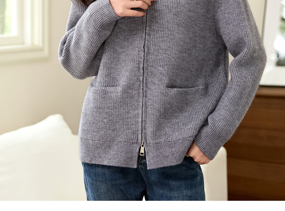 PinCai Women's Knitted Cardigan Autumn Winter Double Zipper Thickened Lapel Sweater Jacket P144Z9019 19