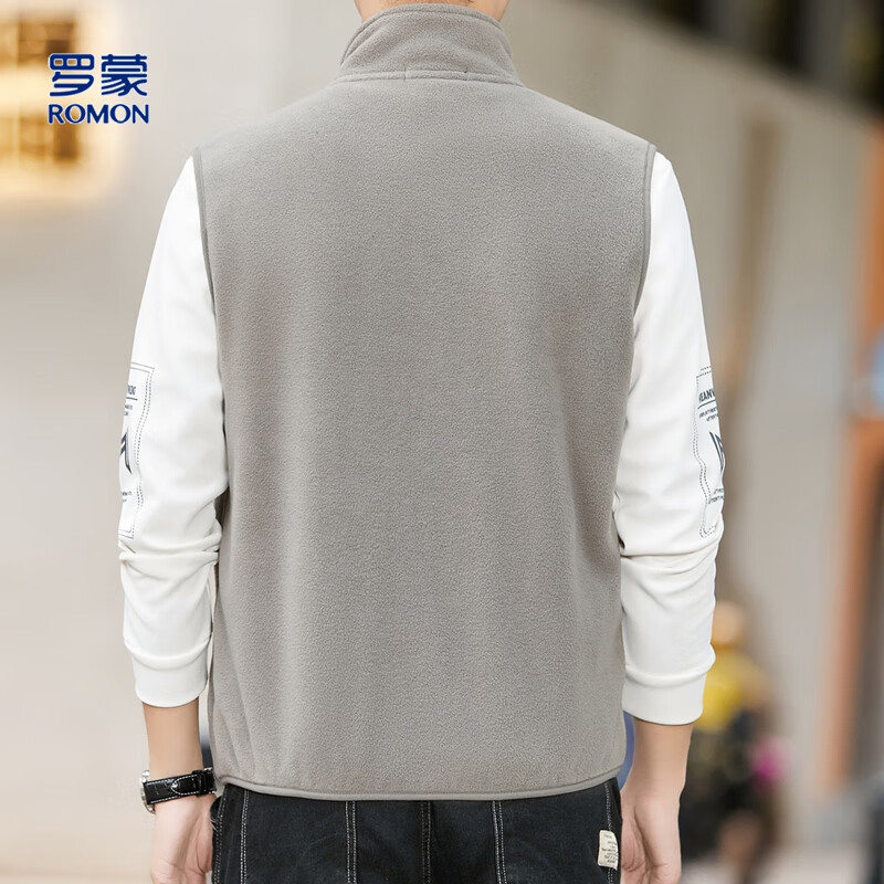 ROMON Double-Sided Fleece Vest Men Simple Solid Color Comfortable Stand Collar Outdoor Casual Cardigan Vest Shirt