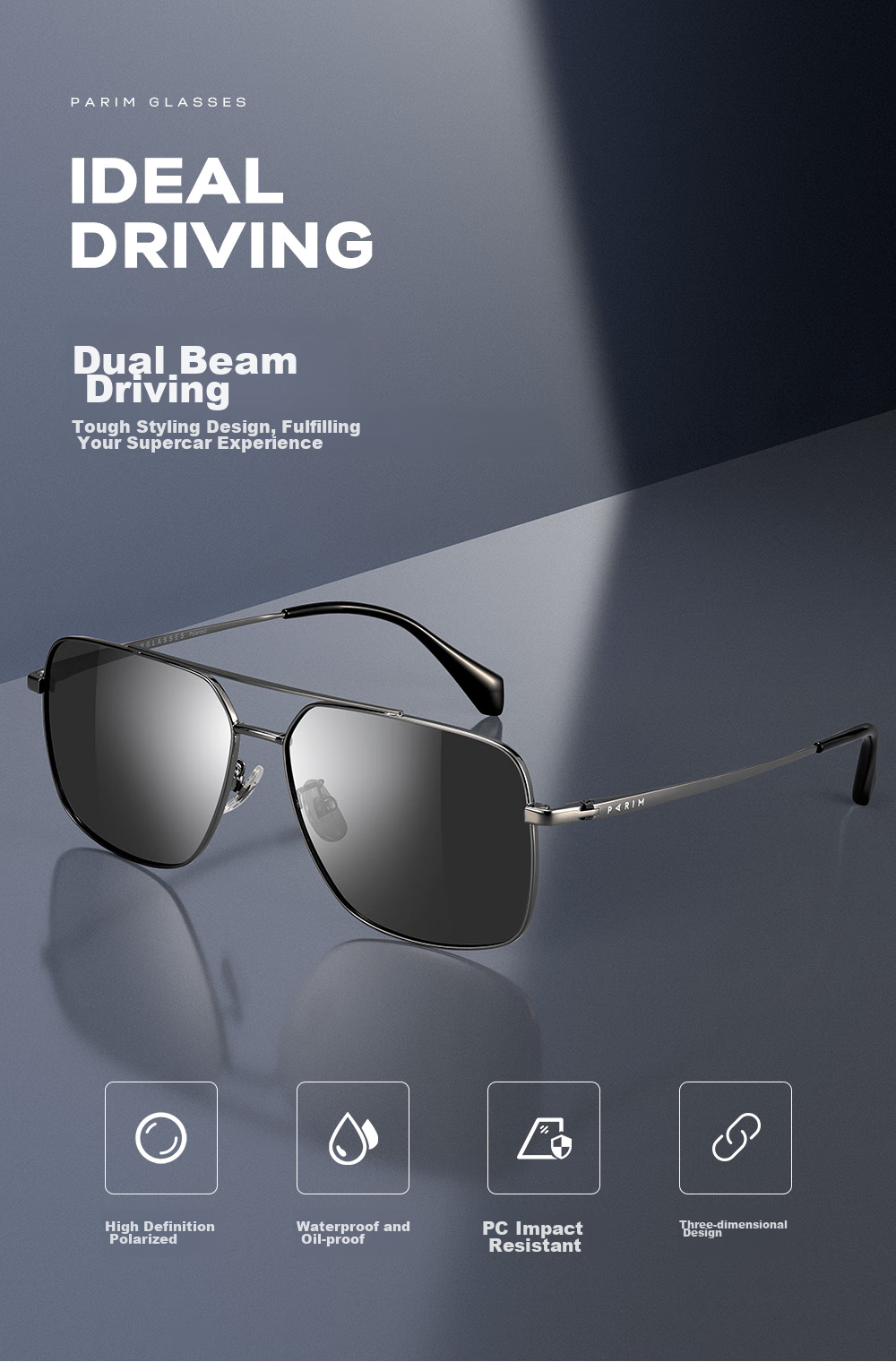 PARIM Sunglasses for Men, High-Definition Polarized Square Large Frame Sunglasses, Specialized for Driving, UV Protection Eyewear 4