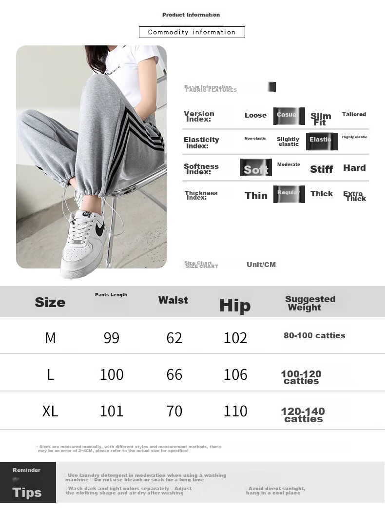 LangSha Women's Leggings with Two-Way Wear, Straight-Leg Three-Stripe Cotton Pants, Autumn Outer Wear, Sports Pants with Elastic Cuffs, Loose High-Waist Drawstring Sweatpants 14