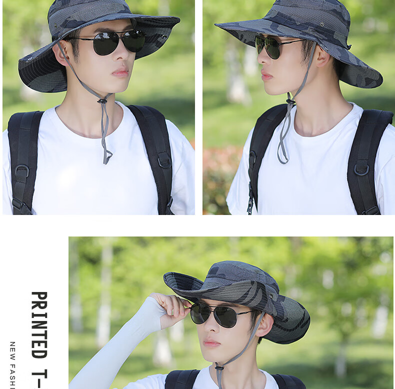 XUEXIMAN Men's Summer Fisherman Hat Fishing Sunshade Wide Brim Outdoor Mountaineering Sun Protection Cap for Men Cycling Travel 14