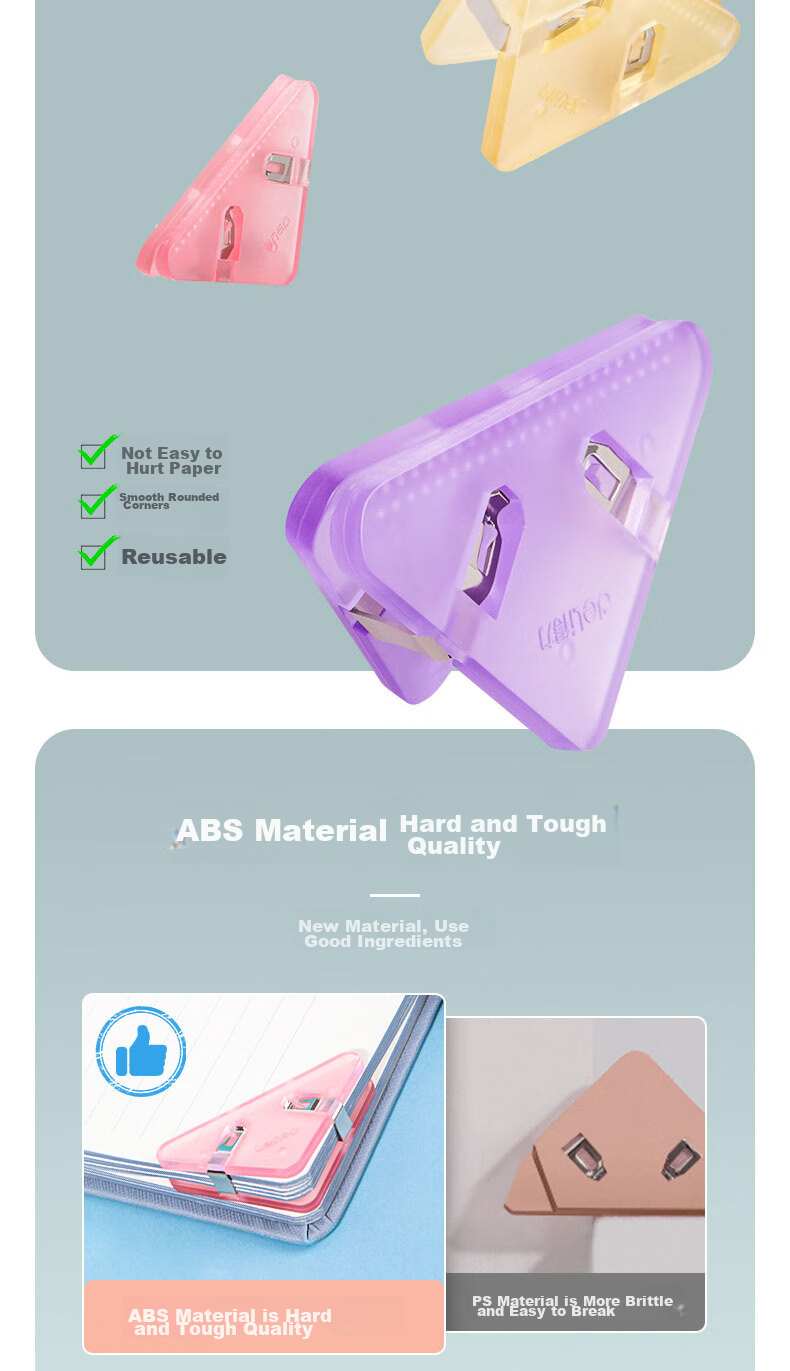 Deli (Deli) 4 Cartoon Triangle Clips, 70-Page Large Corner Clips, Student Ticket Clips, Document File Organizer, Anti-Curling And Edge Protection, Mixed Colors, 4 Pieces/card, TP534 6
