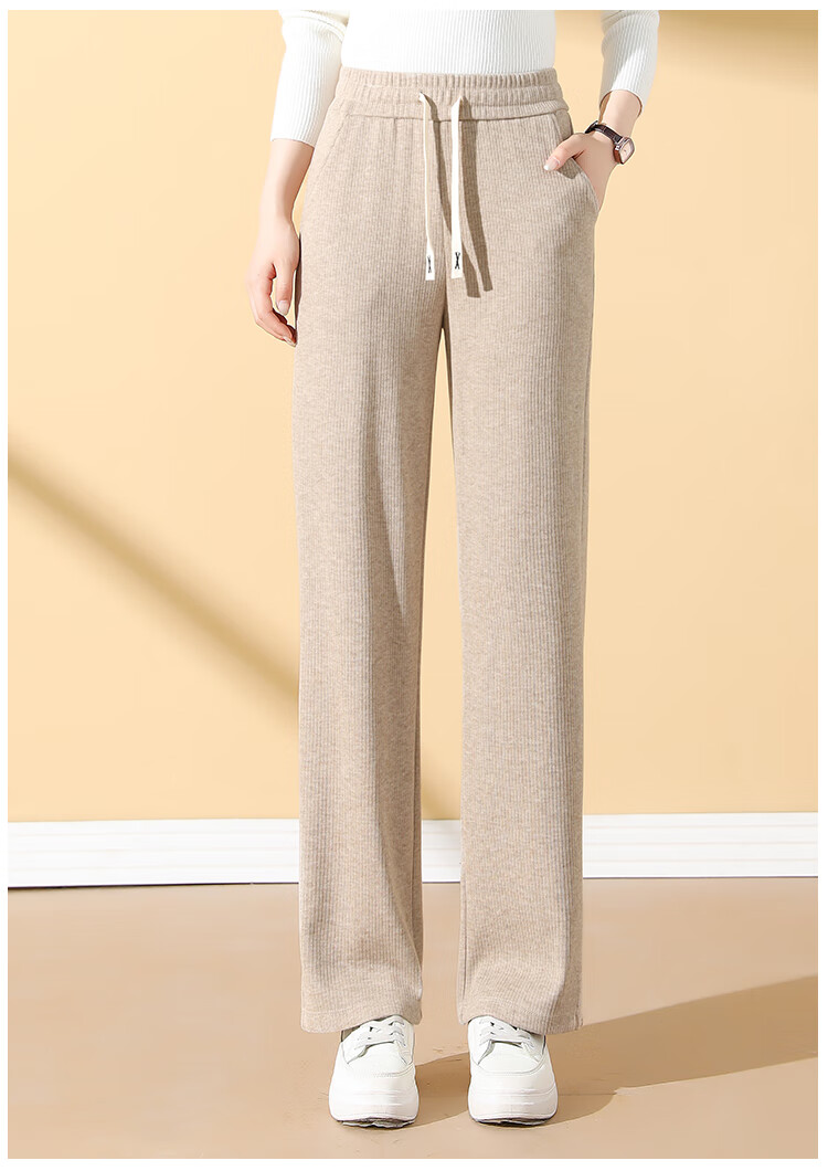 Meishi Women's Casual Pants Autumn Winter Fleece Lined Thickened Loose Straight Leg Wide Leg Trousers New 8317H Wheat 4XL 14