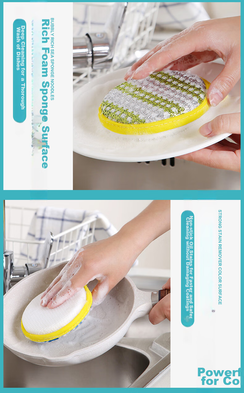 Zimeihua Dishwashing Sponge, Colored Striped Golden Thread Scouring Pad, 4-Pack Dishwashing Cloth Sponge, Oil-Removing Cloth 6