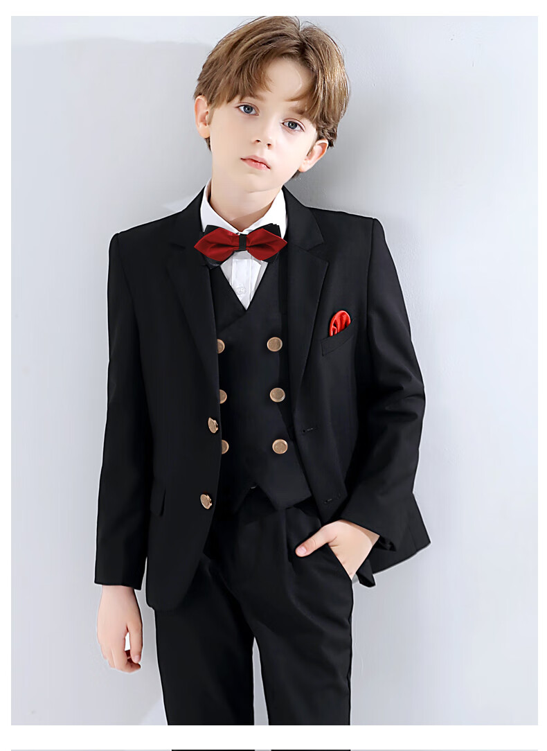 Yinuofang Boys' Suit Set for Performances And Hosts, Black Outfit, Size 170 1