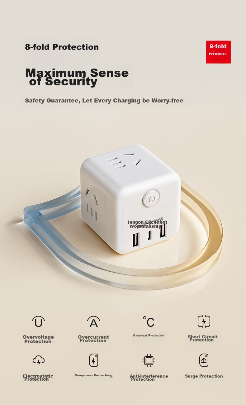 Lengon PD20W Apple Fast Charging Cube USB Socket, Type-C Multifunctional Plug, Socket Converter, Adapter Plug Socket, Power Converter, Q604U-20W White 9