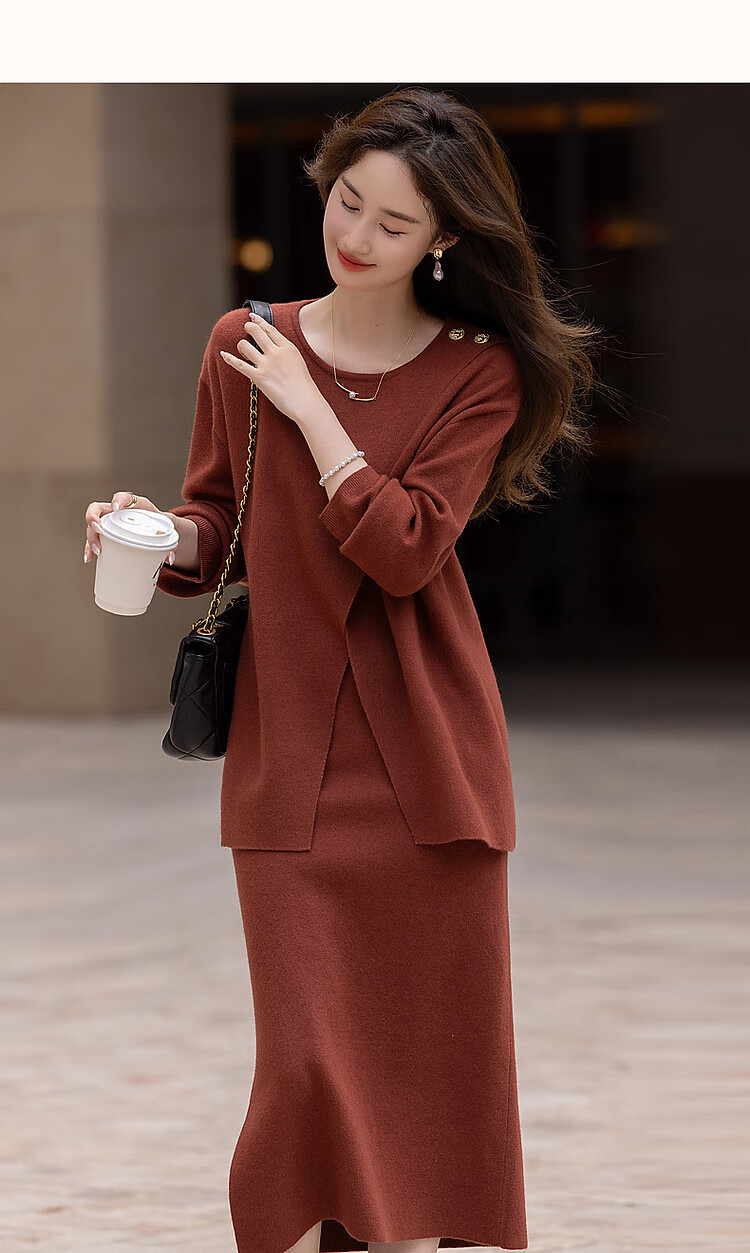 Dme [Xianzhi Qiuguang] Spring And Autumn New Lazy French-Style Set, Fleece Yarn, Relaxed Fit, Concealing Knit Two-Piece Set for Wome 24