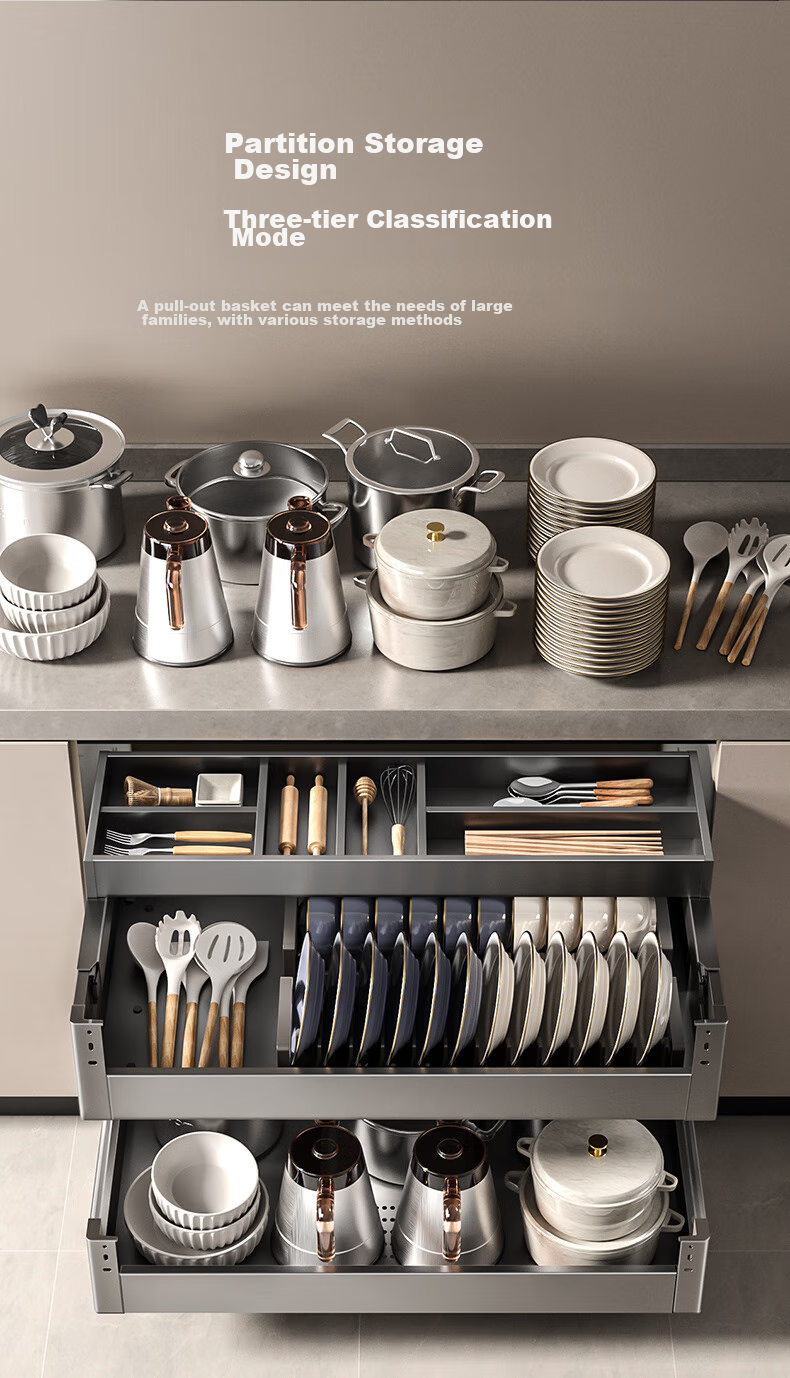 Cobbe Kitchen Pull-Out Basket, Upper And Lower Drawer Series, Three-Tier Space Aluminum Seasoning Bowl Rack Storage Shelf C01H244 Gun Gray 9