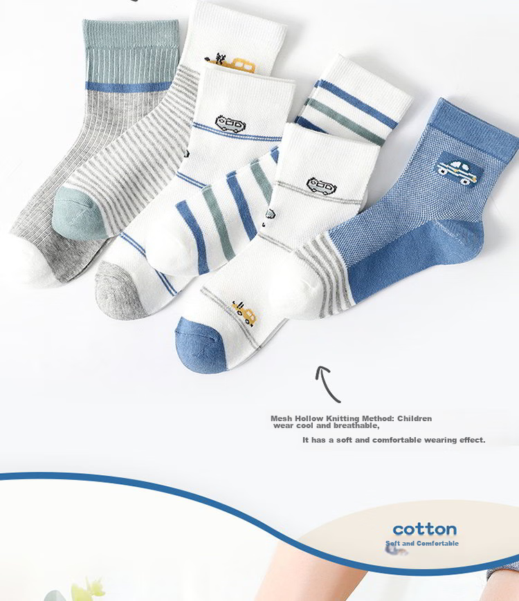 LangSha Children's Socks, Boys' Spring And Summer Thin Cotton Socks, Comfortable Breathable Mesh Socks for Boys 4