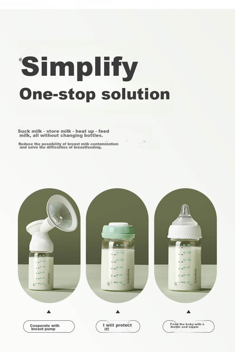 Boboduck Glass Breast Milk Storage Bottle, Wide Neck 180ml, 9310 6