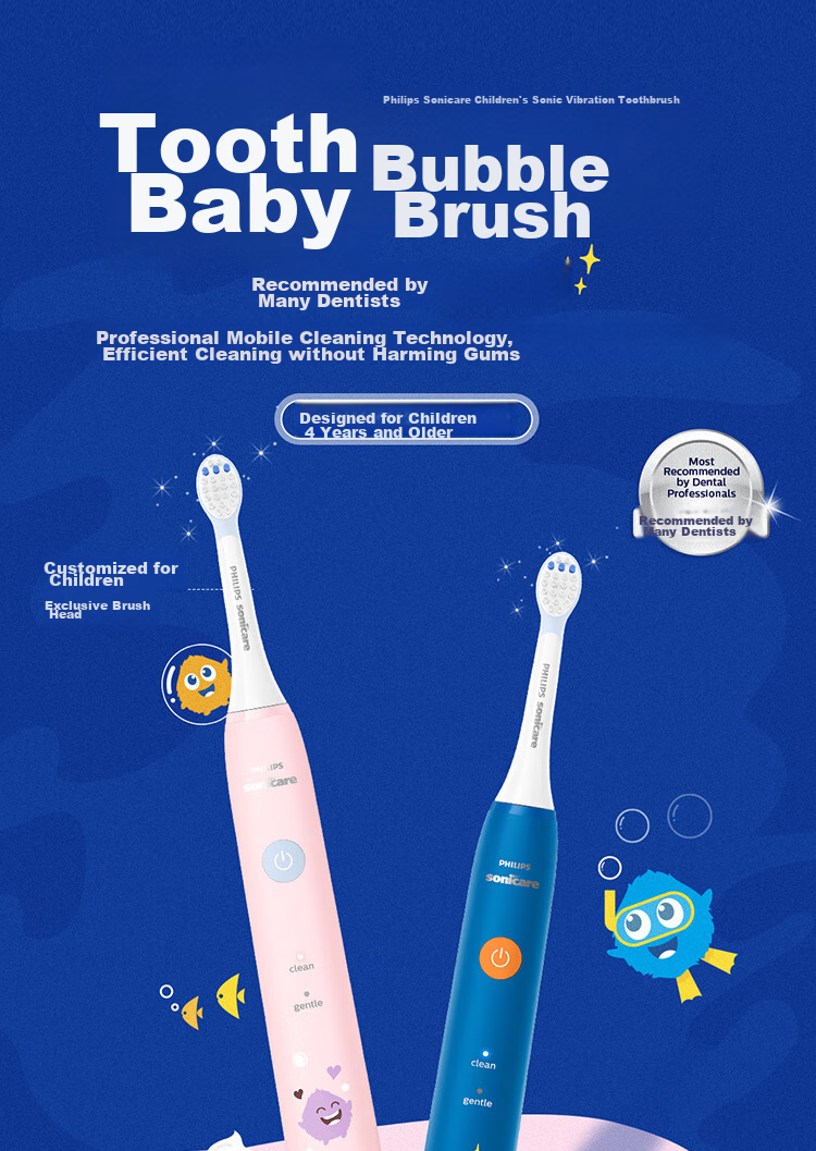 PHILIPS Children's Electric Toothbrush, Mengya Customized Exclusive Design with 2 Modes, 2 Customized Brush Heads for Kids, Birthday/children/students Gift HX2432/02 Pink 1