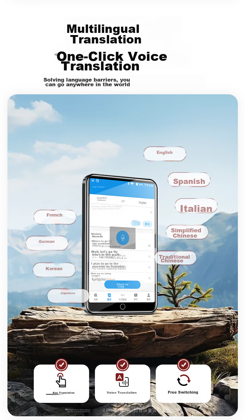 FAMUE BF12 MP3/MP4 Lossless Music Player, Smart WIFI Closed Network System, MP5 Student English Portable Player, Online Song Listening Bluetooth Dictionary, 4+32GB 7