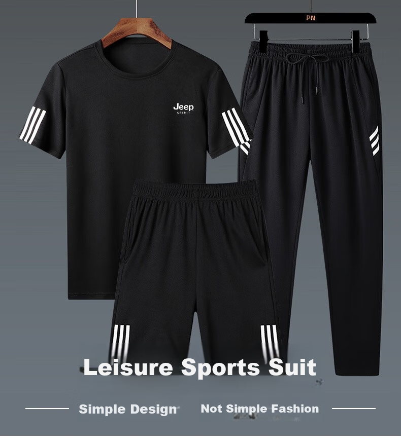 JEEP SPIRIT Men's Summer Short-Sleeve T-Shirt Set of Three, Versatile Outdoor Sports Outfit, White Three-Piece Set, 4XL 6
