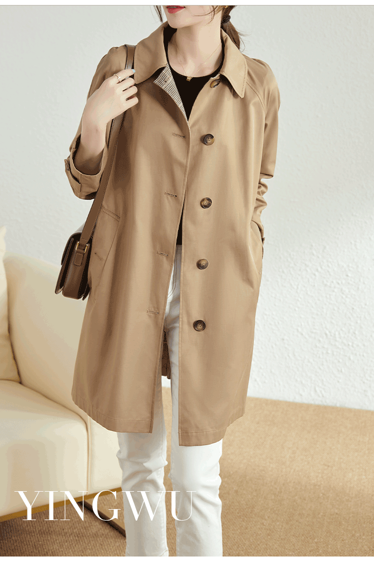 AOTUN British Style Women's Mid-Length Trench Coat Korean Version Slim Straight Jacket AT2359 Navy XXL 9