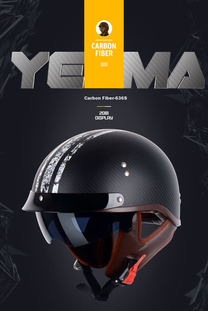 YEMA 636S Carbon Fiber Electric Motorcycle Helmet, Stylish Lightweight Half Helmet for Men And Women, Retro Motorcycle Safety Helmet, Suitable for All Seasons, XL Size, Matte Long Strip Flower Patter 2