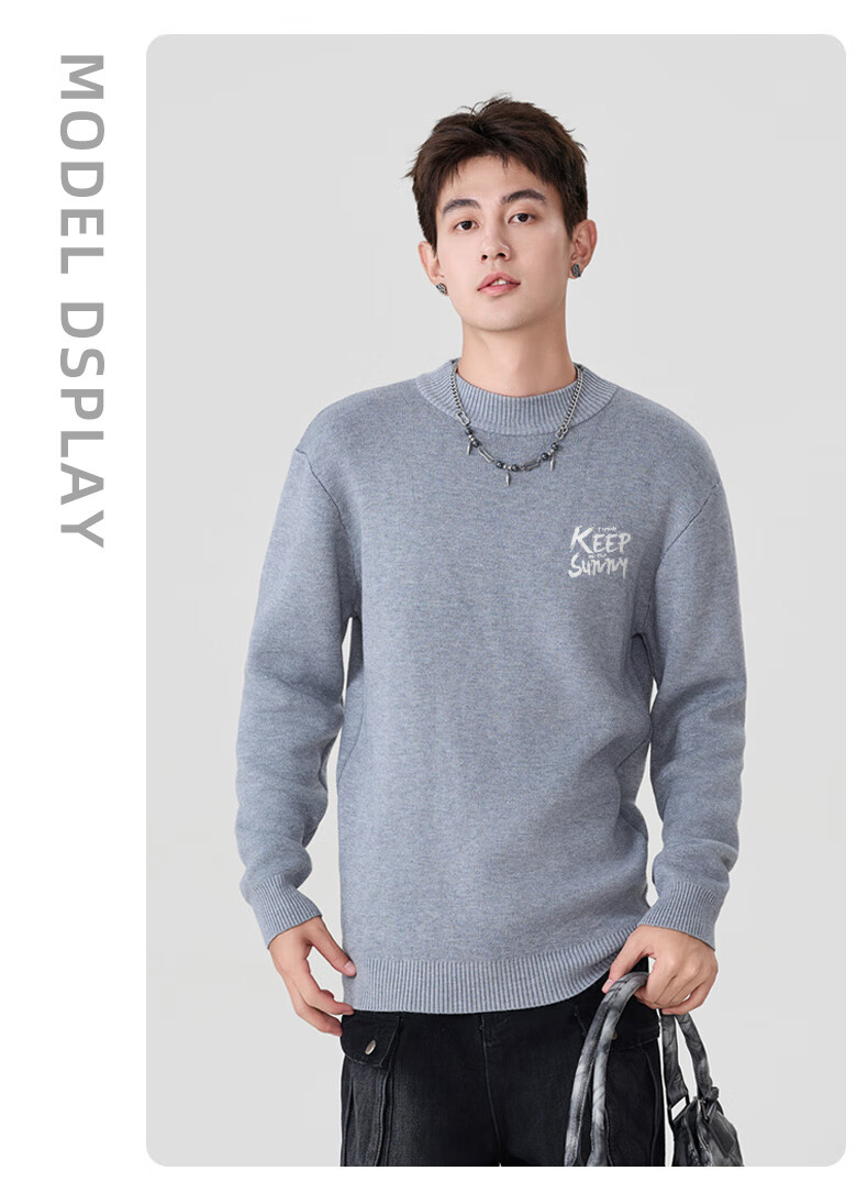 Baleno Men's Sweater Autumn Winter Simple Versatile Letter Jacket Premium Basic Couple Warm Double-Strand Thick Base Shirt 8