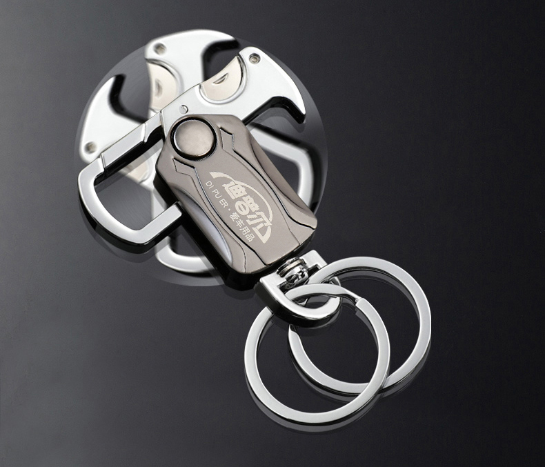 Dipuer Car Key Chain, Men's Metal Key Ring, Creative Gift, Wine Bottle Opener, Finger Spinner 8