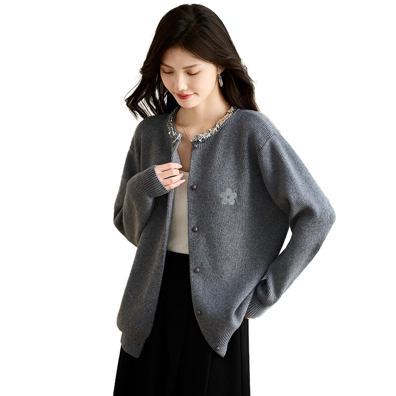 She Enjoy Knitted Cardigan Women's Wild Mallard French Style Tweed Sequin Embroidered Sweater Cardigan T143Z3012