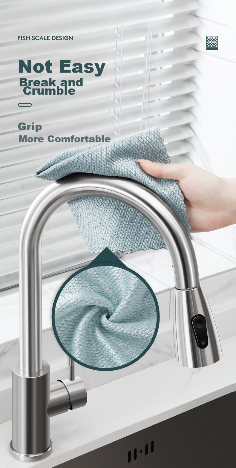 Jiabangshou Fish Scale Cleaning Cloth, 25*25cm*5 Pieces, Wet And Dry Use, for Glass, Mirror, Cups, Household Use, Absorbent Scouring Pad 3