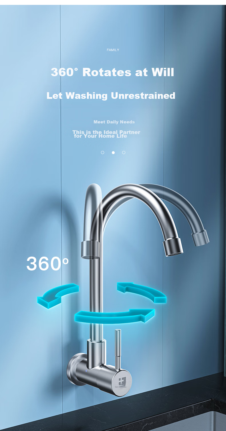 Haili Wall-Mounted Single Cold Faucet, 304 Stainless Steel Kitchen Sink Faucet, Wall-Mounted, for Washing Vegetables, Clothes, Mop, And Basin, Model 1141D 11