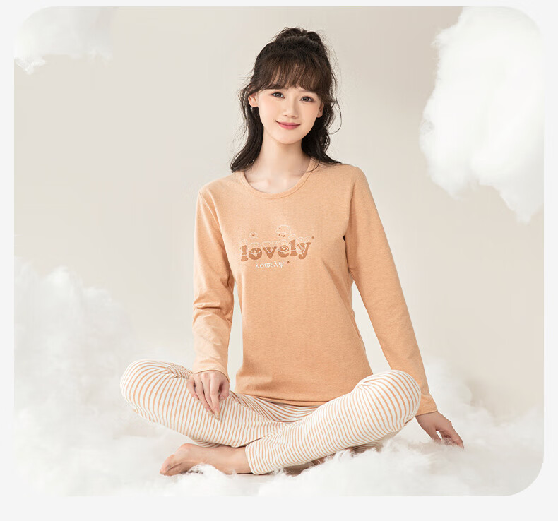 YING BO LUN Girls' Thermal Underwear Set for Autumn And Winter, Pure Cotton Undershirt And Sweater for Female Students, Pajamas And School Uniform Essential 24