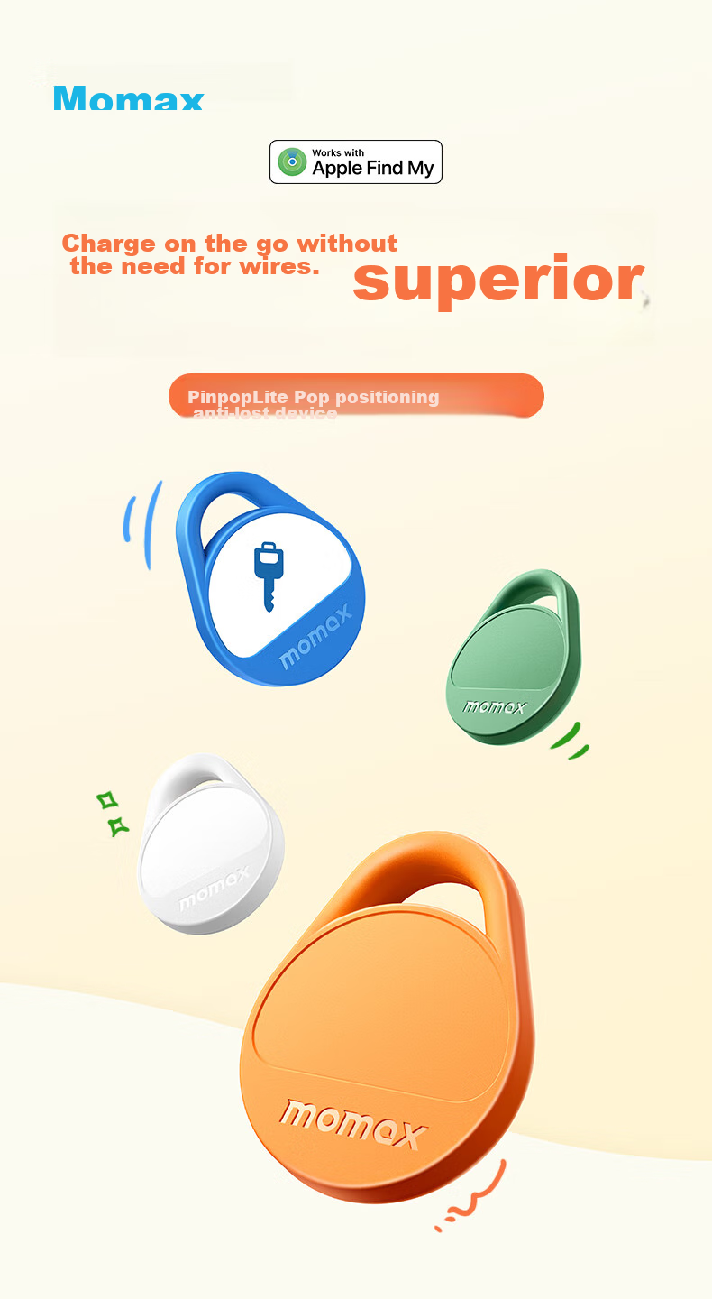 MOMAX AirTag, Officially Certified by Apple, GPS Tracker, Anti-Loss Device, Global Precise Locator for Apple Phones, Children, Elderly, Pets, Luggage, Car Keys, Anti-Loss Positioning 1