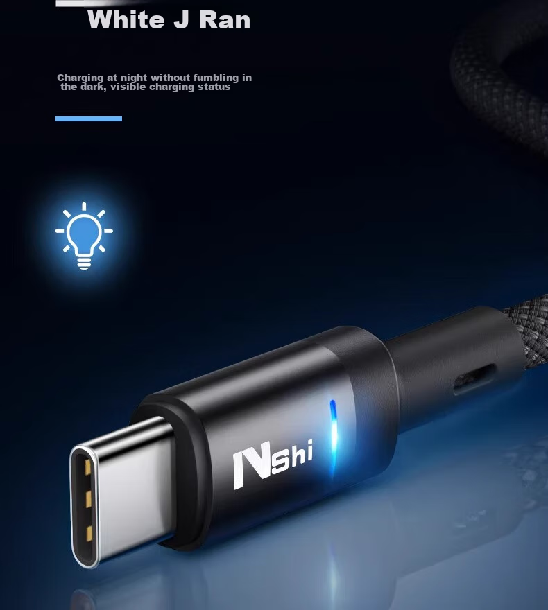 Nengshi Type-C Data Cable, 100W Charging Cord, Super Fast Charging with Auto Power-Off, Suitable for Huawei, OPPO, Honor Nova, Xiaomi, Vivo Phones, 66W Flash Charging Cable, 1 Meter, Transparent Black 11