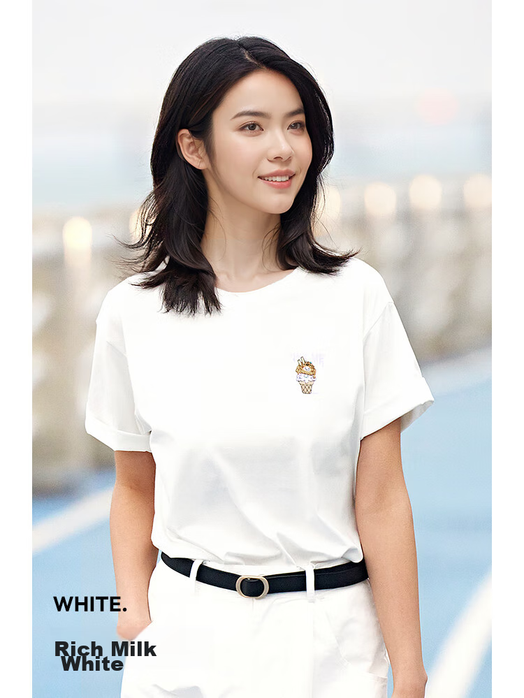 Semir [Colorful Cool-Touch T-Shirt] Women's Short-Sleeve Mid-Length Loose Comfortable Embroidered Top 109324100007 15