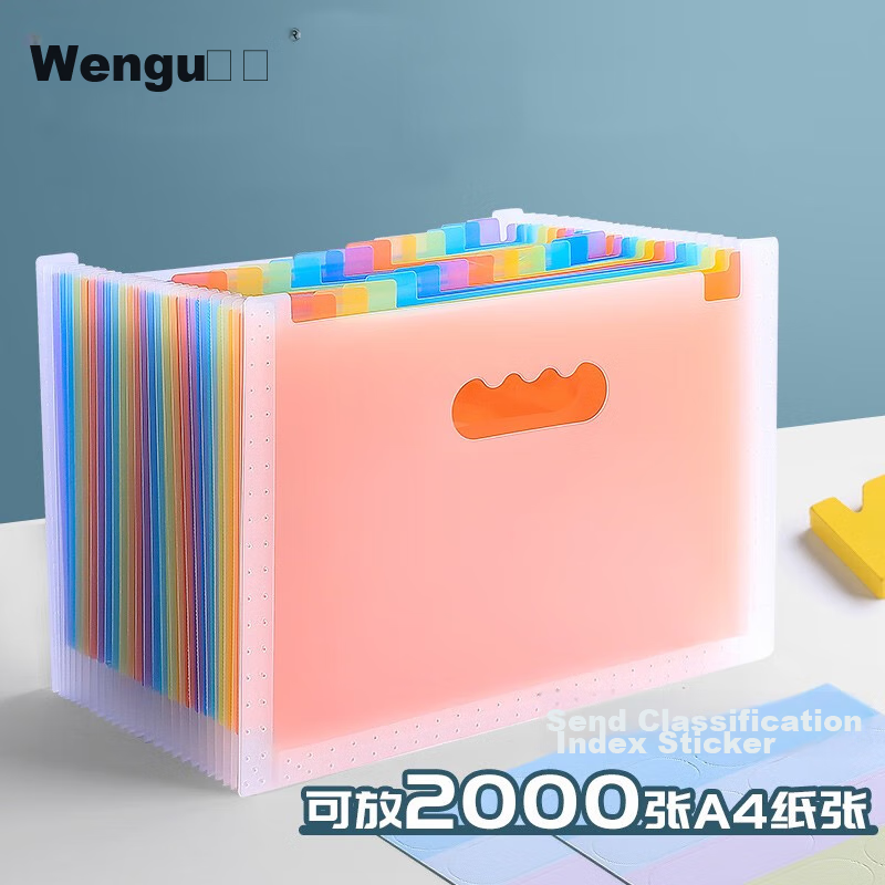 Wengu Transparent File Folder Organizer, 25 Pockets A4 Accordion Style, Vertical Handheld Document Holder, Large Capacity Storage Box, Multi-Layer Vertical Divider for Classification, Student Office Supplies, FQB-025