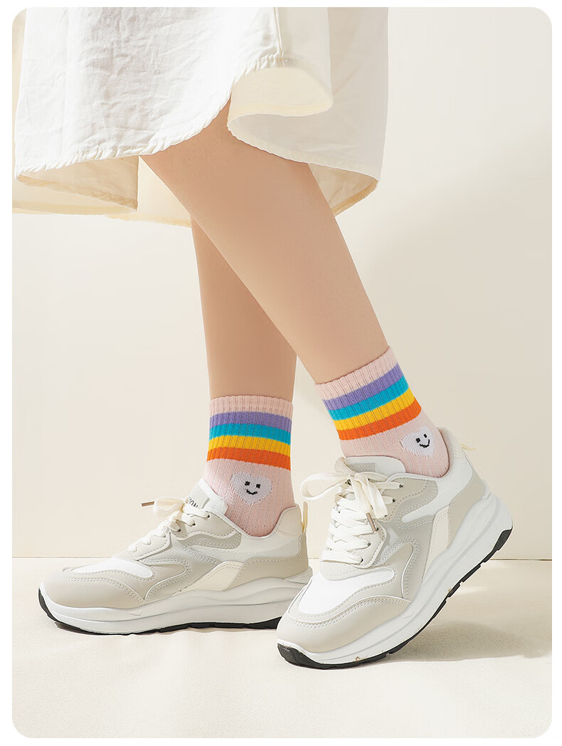 LangSha Kids Socks Girls Spring Autumn Winter Four Seasons Mid-Calf Comfortable Breathable Cotton Socks Cute Big Children 5 Pairs Pack 16