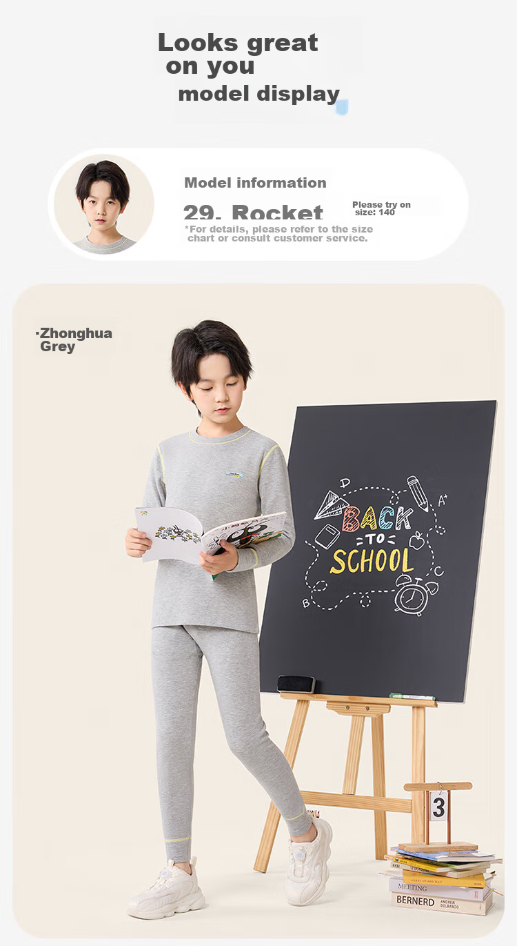 Jiusuiban Children's Thermal Underwear, Boys' Autumn And Winter Medium-Thick Fleece-Lined Cotton Sweater And Pants, for Older Kids, Fleece-Lined Top And Bottom 14