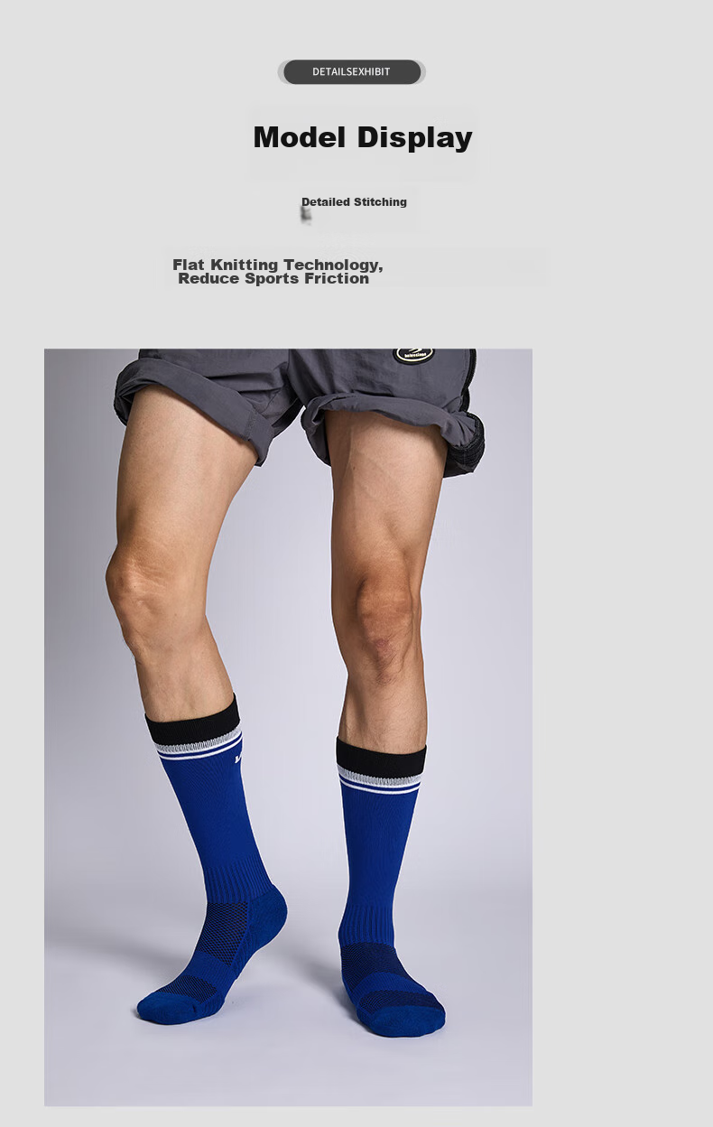 VICLeO Soccer Socks Long Socks for Men Women Adults Children Competition Thickened Non-Slip Terry Bottom Sports Socks 6804 Royal Blue S 10