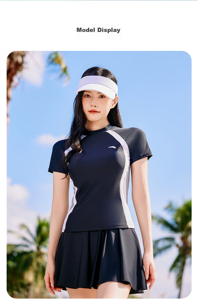 ANTA Slim Waist Women's Two-Piece Swimsuit, Slimming And Fitted, Tummy Control Skirt Design, Elastic Breathable Quick-Dry Chlorine-Resistant Swimwear 2XL 15